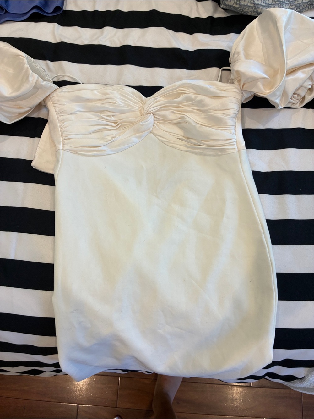 cinq a sept Ivory Satin Mini Dress with Puff Sleeves